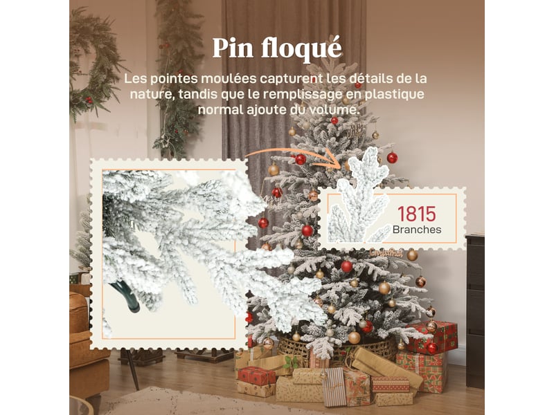  Sapin de noël artificiel floqué de neige 180 cm, arbre de noël avec 1815 branche, vert, support en métal pliable  - Conforama E