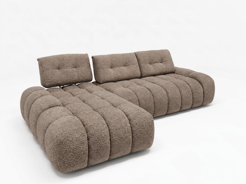 Bobochic canapé d'angle avec dossier avance recule apollon en tissu bouclette taupe  angle gauche APOLLON - Conforama A