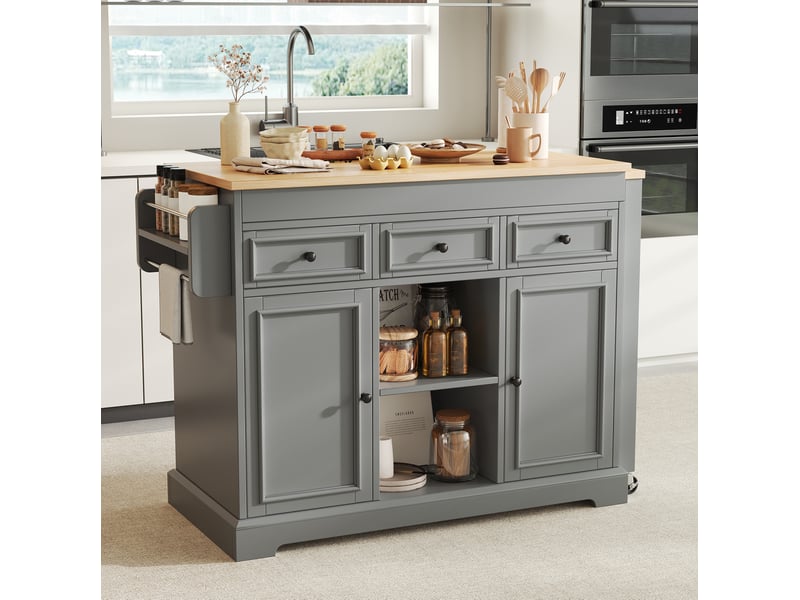  Desserte de cuisine à roulettes avec plateau extensible, 3 tiroirs, étagères réglables, pour cuisine, 112 × 45 × 92 cm  - Conforama B
