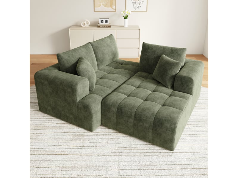  Canapé d'angle modulaire sans cadre, canapé cloud, tissu chenille confortable, librement combinable, design près du sol, idéal pour le salon et les appartements, pas de montage requis, vert  - Conforama C
