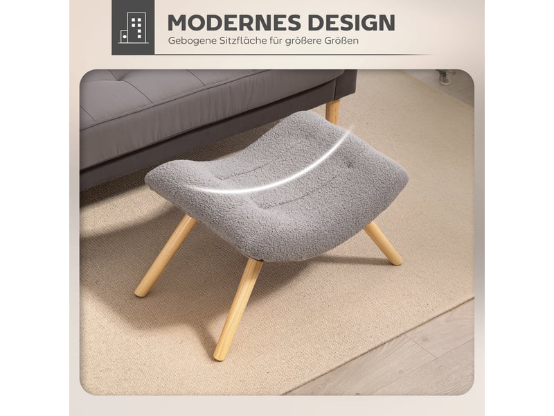  Repose-pieds rembourré en polaire et pieds en bois de hêtre gris clair 67 x 45 x 38 cm  - Conforama D