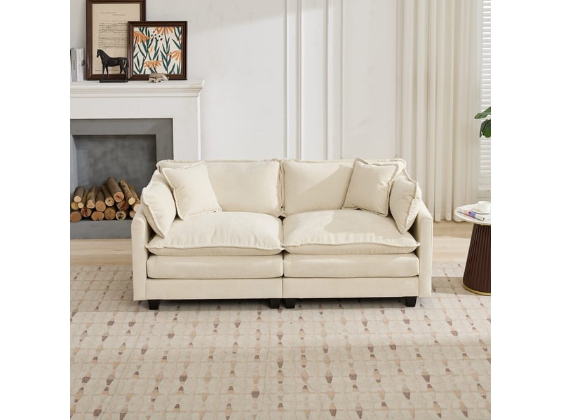  Canapé cloud loveseat moderne en tissu chenille beige double coussin rembourré  - Conforama E