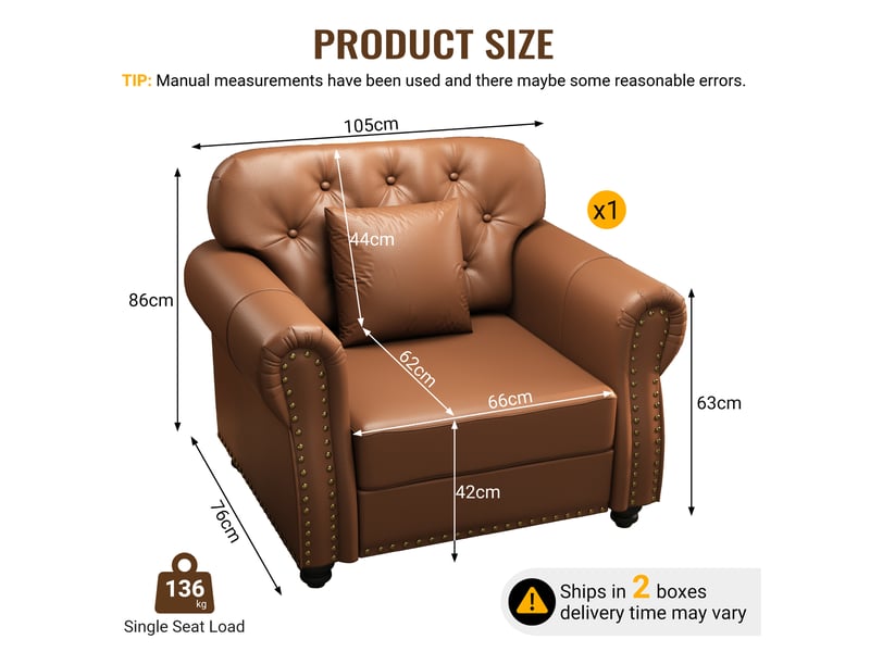  Fauteuil chesterfield 1 place en simili cuir marron, capitonné, 105 cm Fay Lum - Conforama C