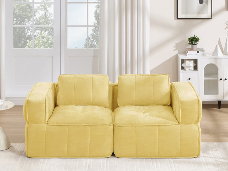  Canapé droit modulable 2 places en polyester jaune, 198 cm  - Conforama B