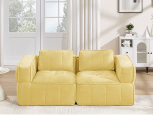 Canapé droit modulable 2 places en polyester jaune, 198 cm