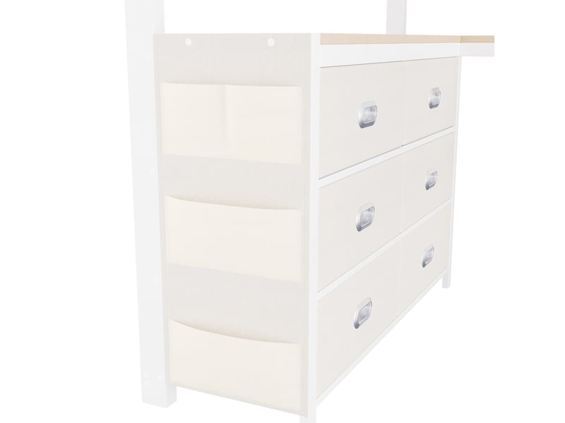  Lit mezzanine gaming 140x200 cm blanc, avec bureau u, 6 tiroirs, rangements, led, structure métal, sommier inclus, sans matelas  - Conforama E