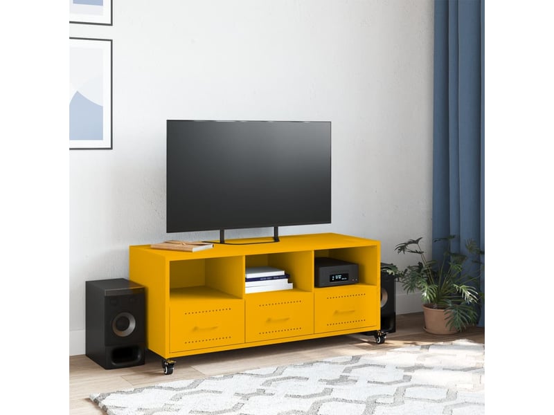  Meuble tv - banc tv - meuble de rangement jaune moutarde 100,5x39x43,5 cm acier  - Conforama C