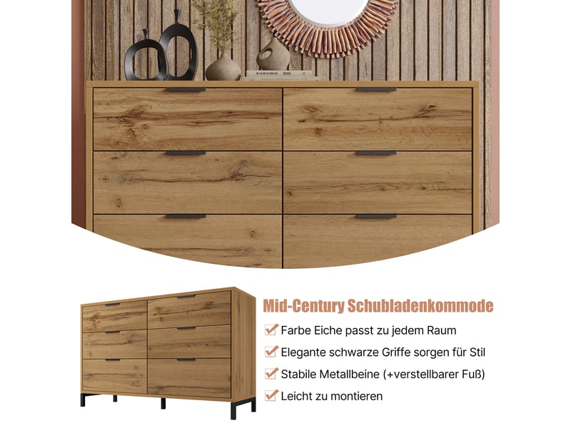  Commode 6 tiroirs en panneau de particules et métal chêne foncé 120 x 40 x 76 cm AB20689091D - Conforama E