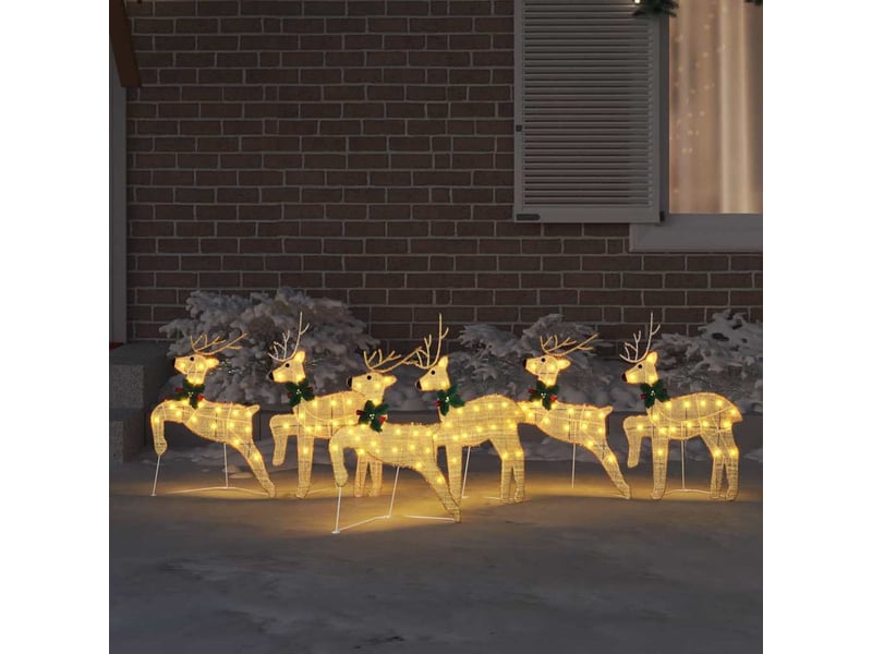  Lot de 6 rennes led, éclairage de noël, décoration de noël doré 45 x 19 x 65 cm tissu cf62095  - Conforama C