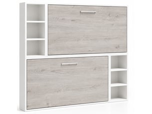 Lit escamotable superposé avec niches de rangement briano-90x200-cadre blanc-façade chêne gris