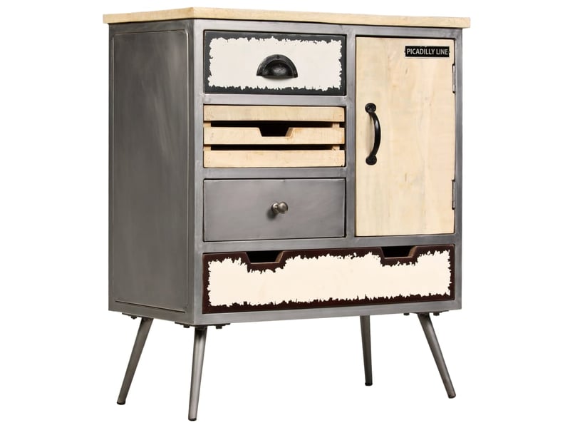  Buffet - bahut - meuble de rangement bois de manguier massif et acier 65x33x76 cm  - Conforama B