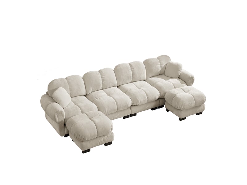  Canapé d’angle modulable en u modenvie 4 places en chenille avec 2 poufs mobiles, 330 x 149 x 90 cm, taupe clair  - Conforama A