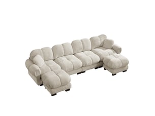 Canapé d’angle modulable en u modenvie 4 places en chenille avec 2 poufs mobiles, 330 x 149 x 90 cm, taupe clair