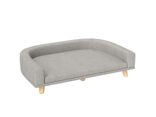 Canapé pour votre petit compagnon de compagnie 98 x 67 x 25 cm, tissu gris, coussin amovible, pieds en bois et structure surélevée