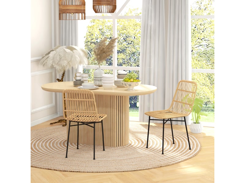  Set de 2 chaises de style bohème pour cuisine et salon en rotin pe et acier dimensions 45x57x83 cm jaune  - Conforama B