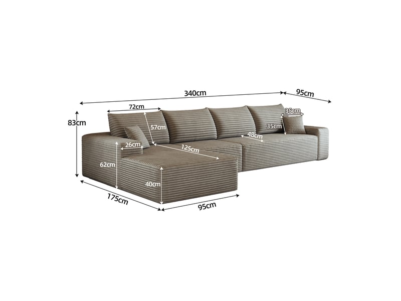  Canapé d'angle modulaire 340x175x83 cm assise profonde camel  - Conforama E