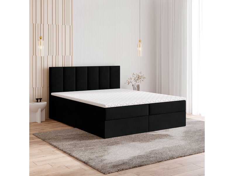  Boxspring meril 200x200 cm, lit complet avec matelas, noir  - Conforama B