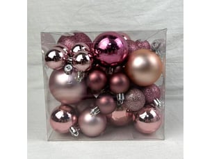 Kit de 35 boules de noël en plastique petit modèle rose
