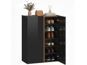 Meuble à chaussures avec ouverture de sécurité silencieuse, 6 étagères, design sans poignées, noir brillant