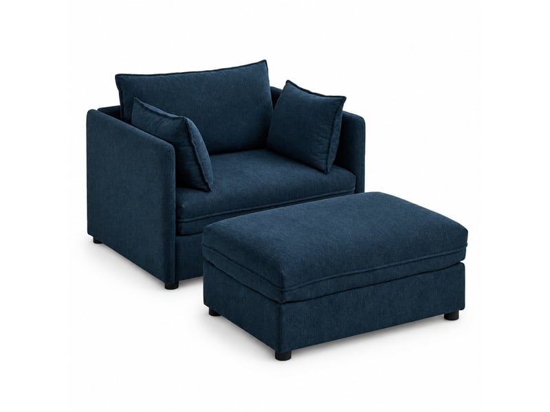  Fauteuil lounge une place modenvie avec pouf de rangement en velours bleu, design moderne, 149 x 103,5 x 81 cm  - Conforama A