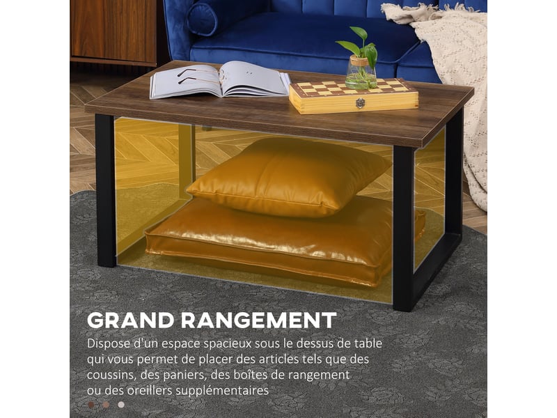  Table basse rectangulaire table de salon style industriel pied métal et plateau 100 x 60 x 50 cm aspect bois  - Conforama E