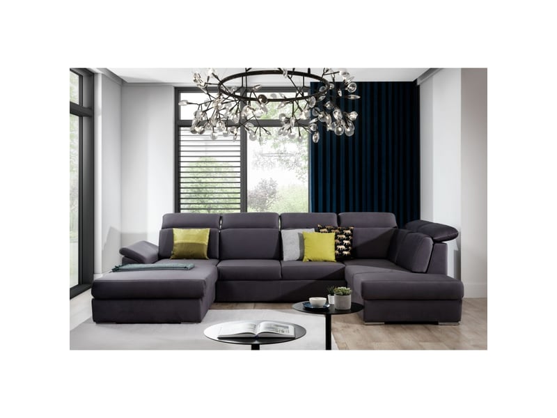 Canapé panoramique convertible majesta 5 places gris – angle gauche avec coffre - Conforama E