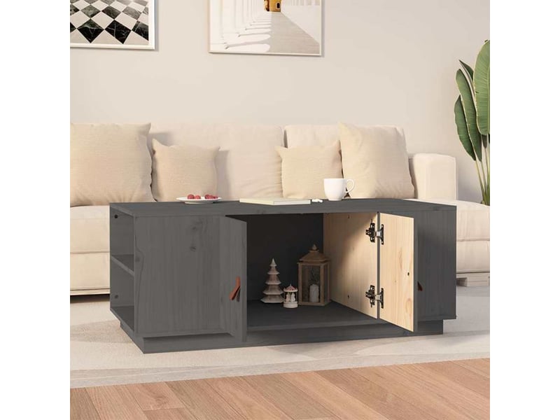  Table basse - table de salon - table à thé gris 100x50x41 cm bois massif de pin  - Conforama C