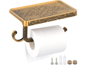 Porte-papier toilette mural avec étagère et support rouleau en aluminium rétro vintage doré