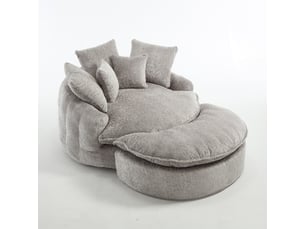 Fauteuil pouf modulable avec coussins et accoudoirs, en polyester gris clair, 190,5 × 138 × 63 cm