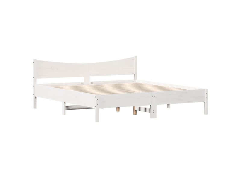  Lit double- lit adulte -  cadre de lit sans matelas blanc 200x200 cm bois massif de pin  - Conforama B