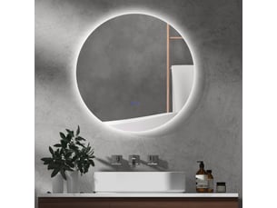 Miroir rond lumineux led de salle de bain ø 70 cm mural avec éclairage interrupteur tactile système antibuée 35 w gris