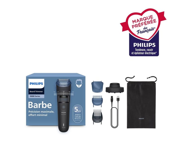 Tondeuse a barbe philips 5000 series bt578015 sans fil rechargeable noir beardsense 40 hauteurs 0,4 a 20 mm lames metalliques BT5780/15 - Conforama B