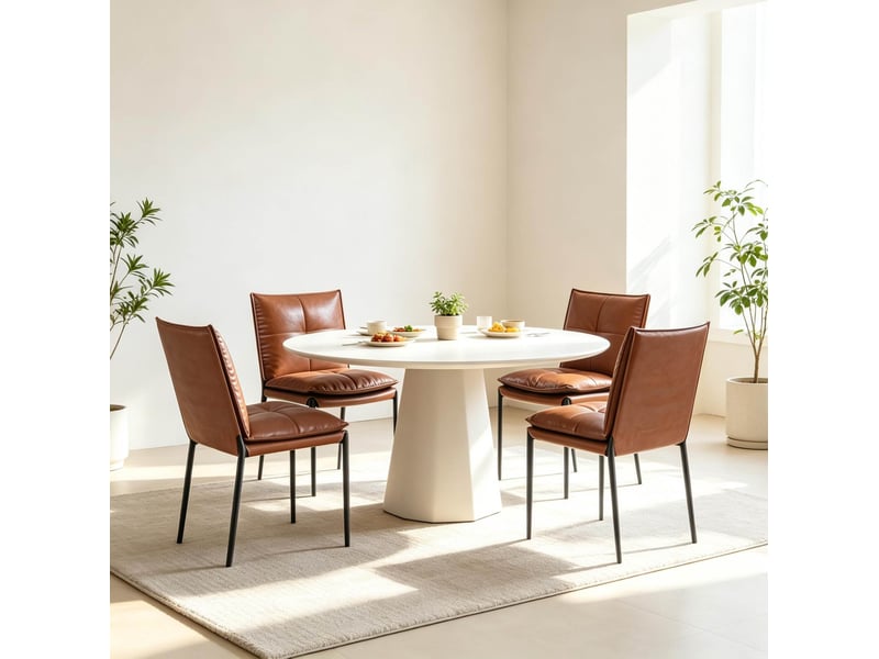  Lot de 4 chaises de salle à manger à dossier rembourré en similicuir marron et noir  - Conforama D