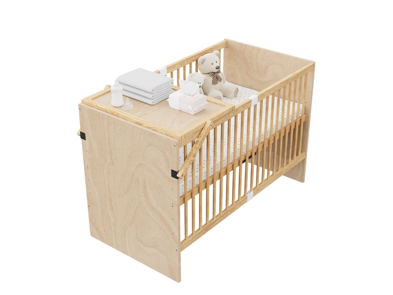  Lit bébé multifonction 70×140×95 cm bois naturel, 4 hauteurs et table à langer  - Conforama D