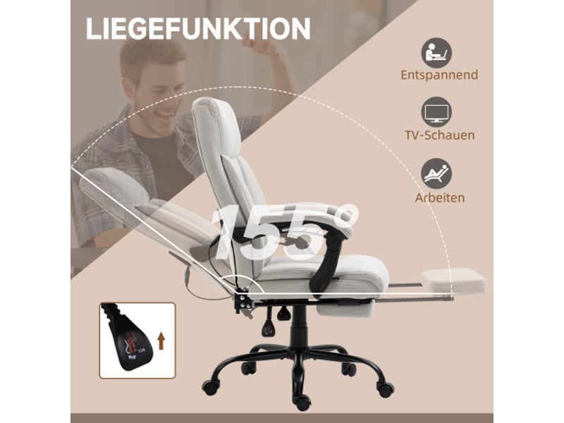  Chaise de bureau ergonomique avec massage, repose-pieds réglable, gris clair, pour bureau et télétravail  - Conforama D