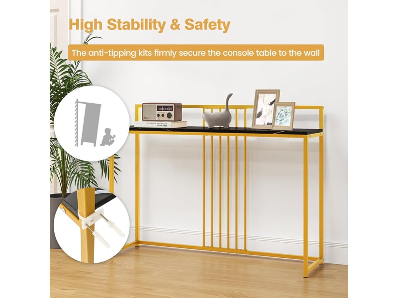Table console d'entrée, meuble d'entrée, table haute et étroite, console économe en espace et moderne, avec structure métallique (noir)  - Conforama E