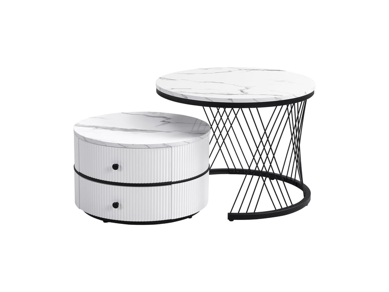  Ensemble de 2 tables basses blanches élégantes avec finition marbre - 60x60x46 cm et 50x50x31 cm  - Conforama A