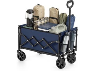 Chariot de transport pliable extérieur 42 x 67 x 90,5 cm charge 180 kg design moderne en acier bleu minuit 12_0012738