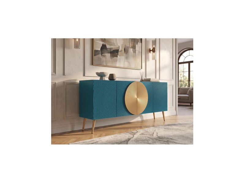  Buffet midori 177 cm – bois de manguier massif bleu et doré – 4 portes  - Conforama B