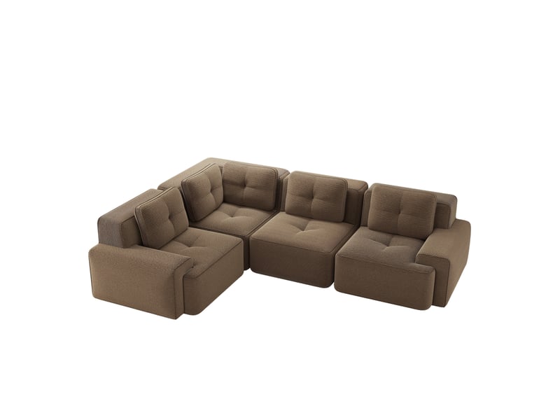 Canapé d’angle modulable 4 places en velours côtelé marron 295x206x69 cm - Conforama A