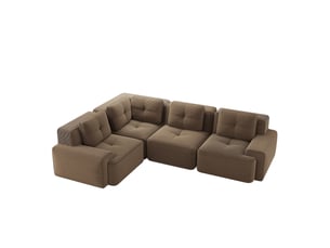 Canapé d'angle compressé gauche fixe <strong>MAISENTIEL</strong> <strong></strong> 4 places Velours côtelé marron