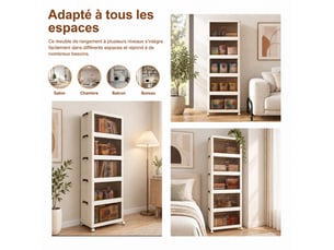 Meuble de rangement pliable 5 53x30x156 cm,porte magnétique transparente et 4 roulettes multidirectionnelles,aux chambres salon