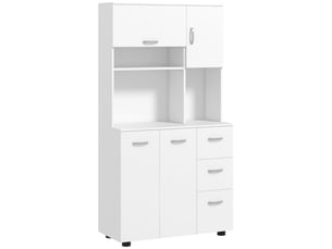 Buffet cuisine blanc, 3 tiroirs et 3 étagères, rangement spacieux, 89x39,5x168 cm, moderne
