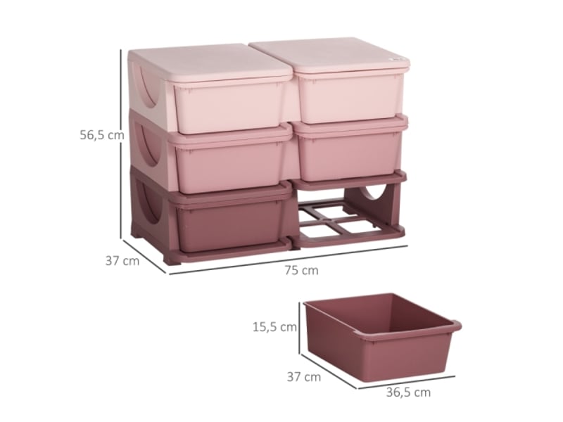 Boîte rangement jouets rose, 6 tiroirs, organiseur en plastique, commode pour chambre enfant - Conforama C