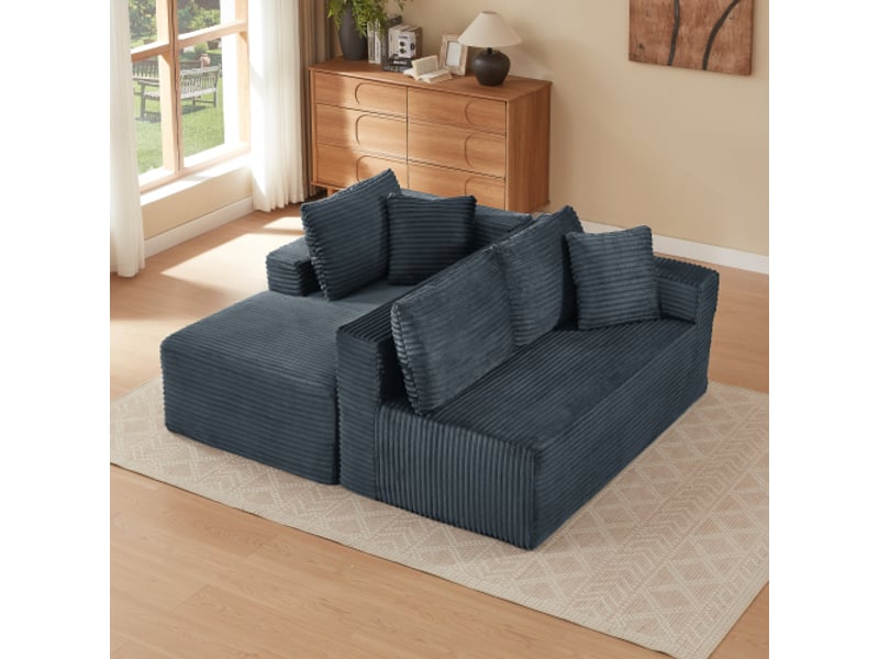  Canapé modulaire 3 places avec configuration réversible et coussins amovibles pour salon en mousse et ressorts gris foncé  - Conforama B