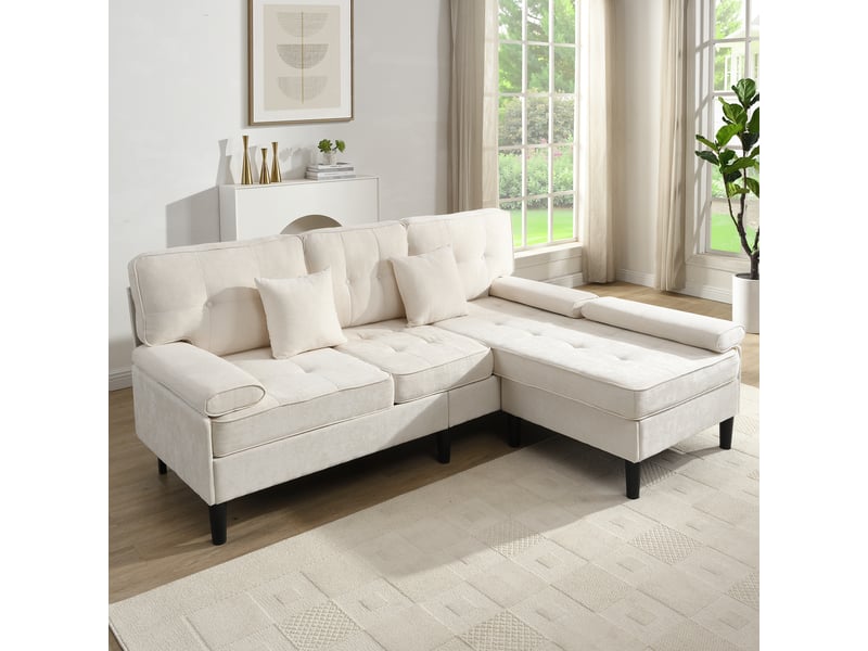 Canapé d'angle, canapé convertible, 3 places, en chenille, repose-pieds, 195 cm, adapté à l'espace de vie, pour appartement - Conforama E