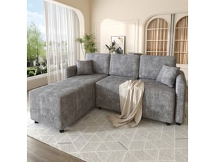 Canapé d'angle 3 places en tissu chenille, méridienne 144 cm, mousse haute densité, 2 coussins inclus, 150 kg