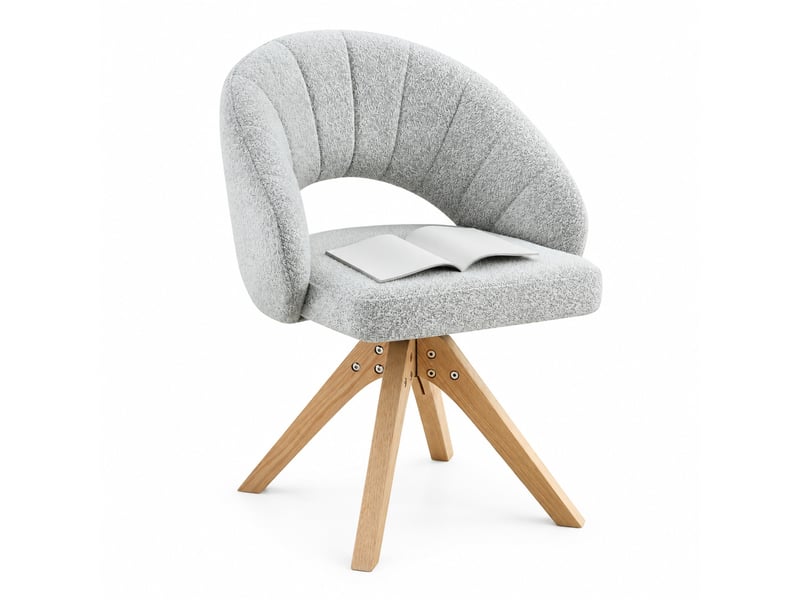  Lot de 2 chaises 46x49x84 cm, pivotantes 360°, dossier ajouré en forme u, assise agréable, bois+tissu, gris clair+bois  - Conforama A