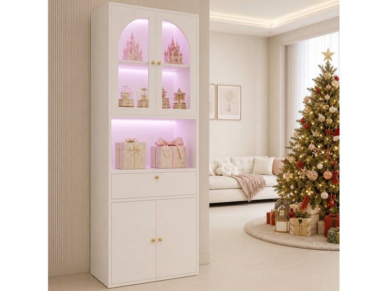  Vitrine bibliothèque armoire rangement 70x35x180 cm, led rgb réglable application smartphone, mdf et verre, blanc  - Conforama B