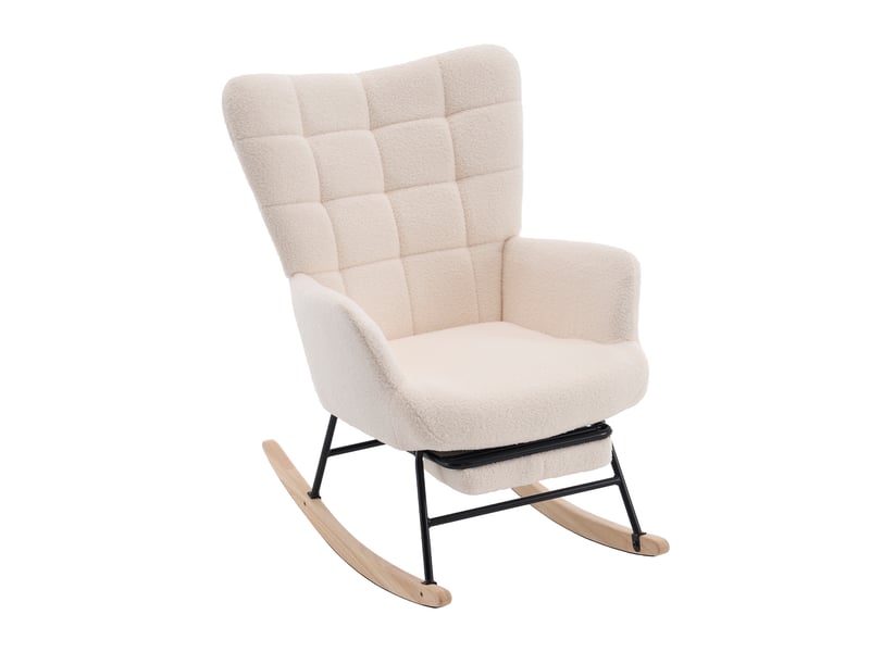  Fauteuil à bascule ulevr avec repose-pieds, 91 x 61 x 88 cm, revêtement sherpa beige, structure en métal et bois  - Conforama A